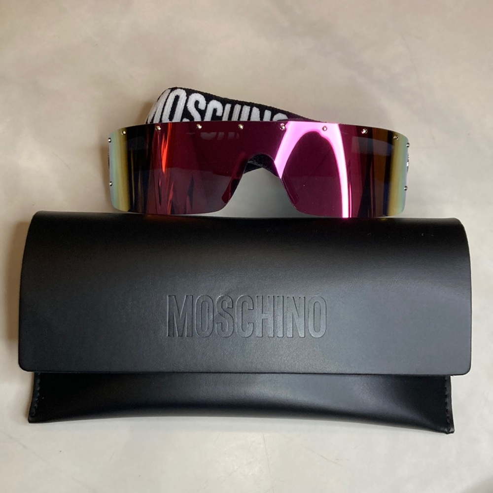 New Authentic MOSCHINO 80mm SHIELD STUDS Sunglasses.
